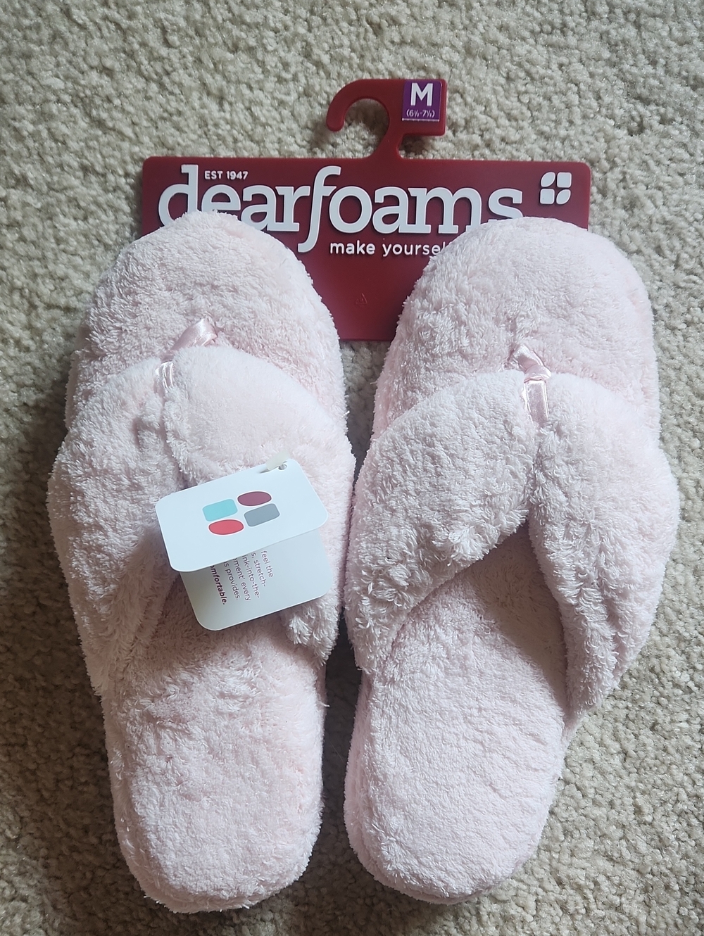 dearfoams Light Pink Plush Flip Flop Slippers
